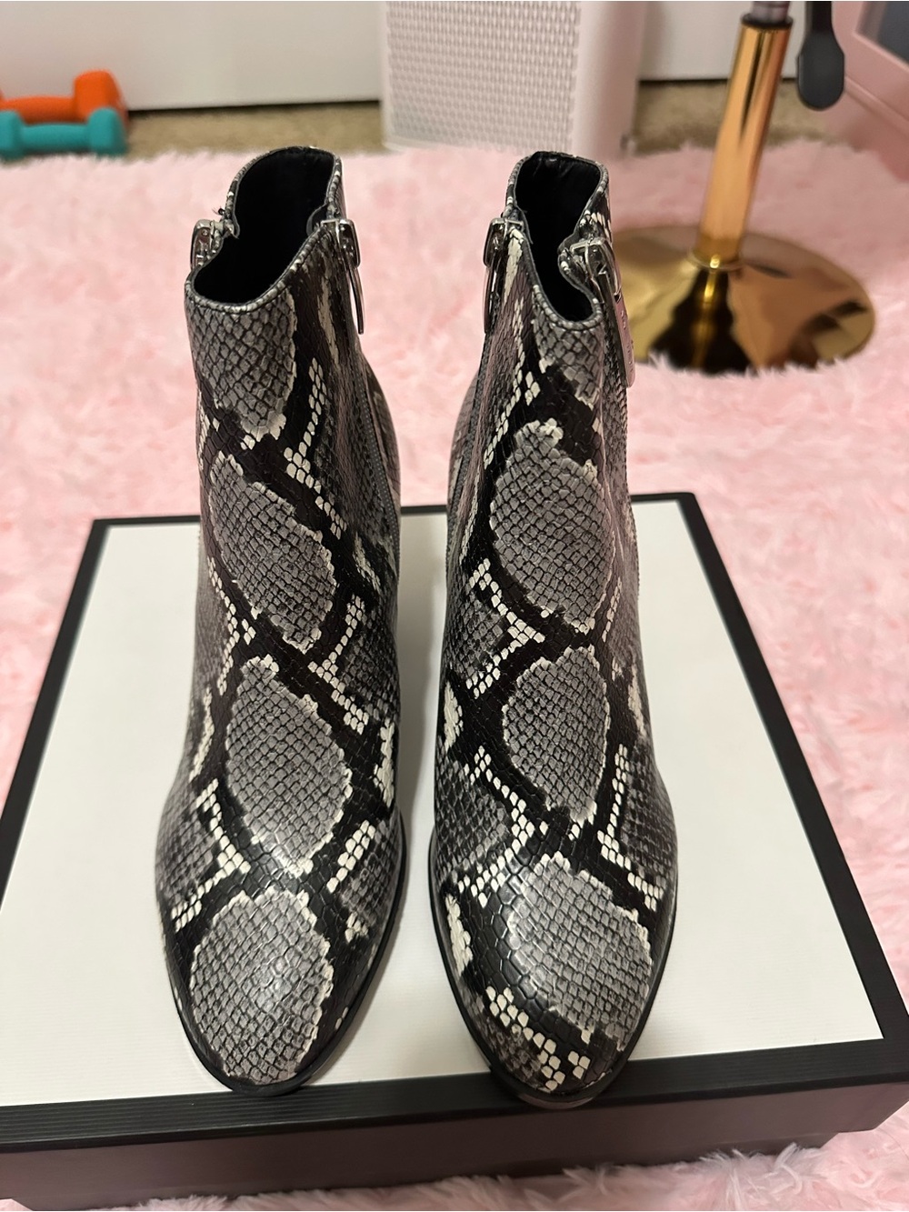Nine West Black and Gray Snake-Print Ankle Booties